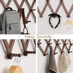 Hat Rack for Wall, Expandable Wall Hat Holder with 16 Hooks, 16-inch Wooden Wall Hat Rack for Hat, Baseball Caps,Cowboy Hat, Bag,Hoodie(Brown)