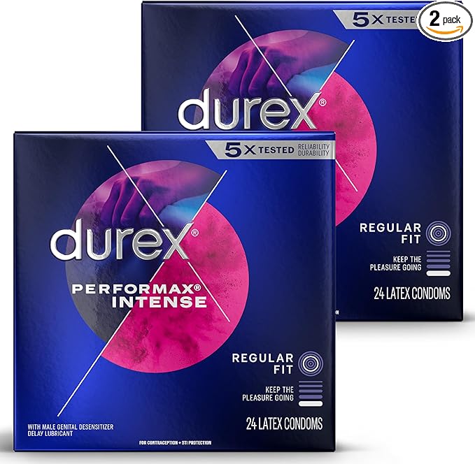 Performax Intense Ultra-Fine Ribbed Latex Condoms, Regular Fit, 48-Count (2 Pack)