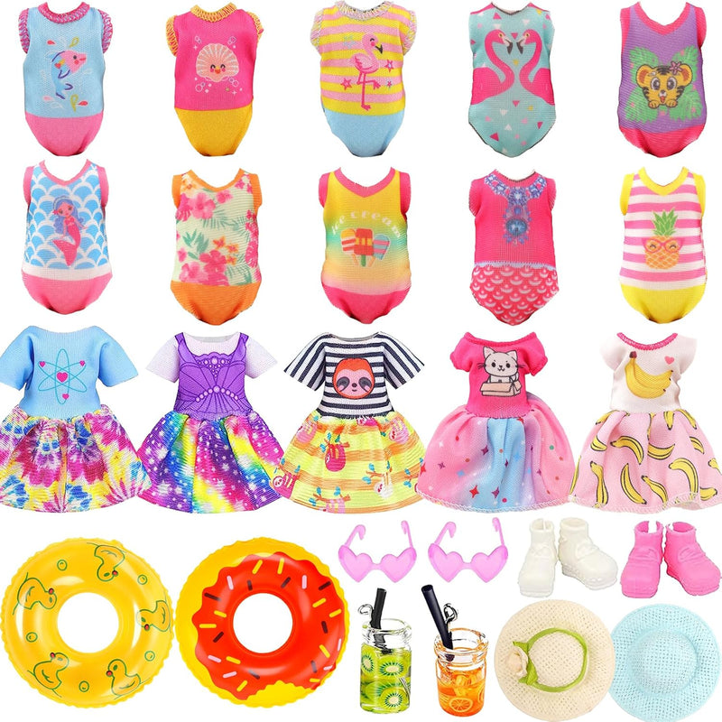 Mini 5.3 Inch Doll Clothes And Accessories 6 Beach Swimsuits 3 Dresses With