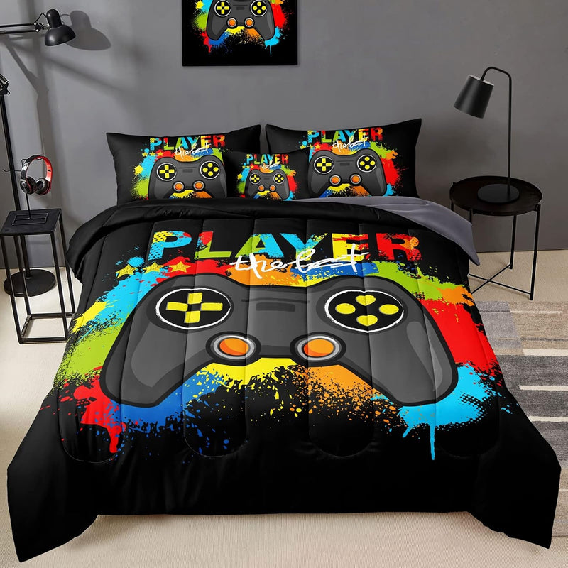 6 Pieces Gamer Comforter Set For Boys Gaming Bedding Set Full Size,Video Game