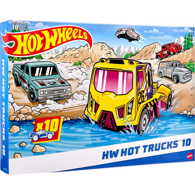 Hot Wheels 10-Pack, Set of 10 Toy Trucks in 1:64 Scale, Mix of Officially L
