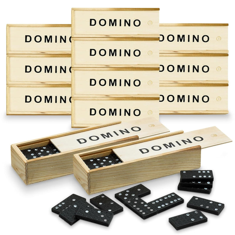 Mini Wooden Dominoes Set - 12 Pack - Classic Double Six Domino Game in a Wo