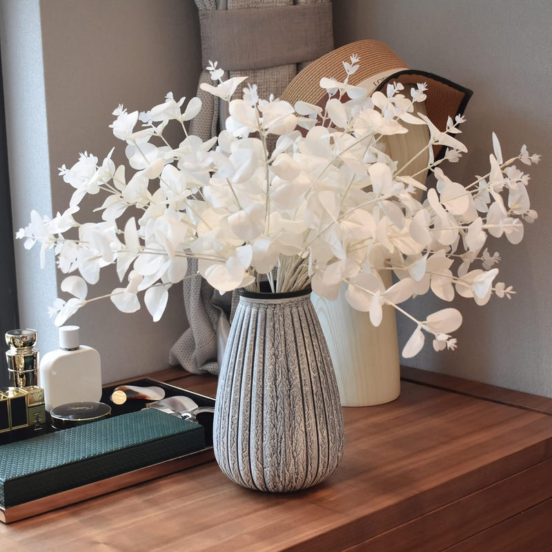 3Pcs Artificial Flowers Fake Eucalyptus Leaves White Flowers Faux Eucalyptus S
