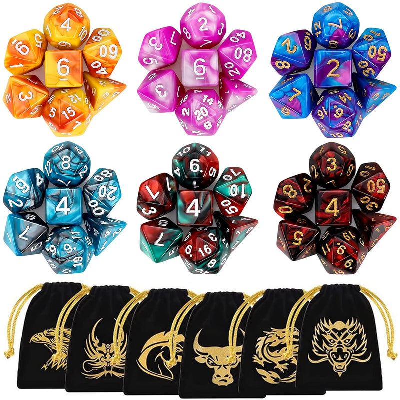 Dnd Dice Sets 6 X 7 Polyhedral Dice (42Pcs) With 6 Drawstring Bags For Dung