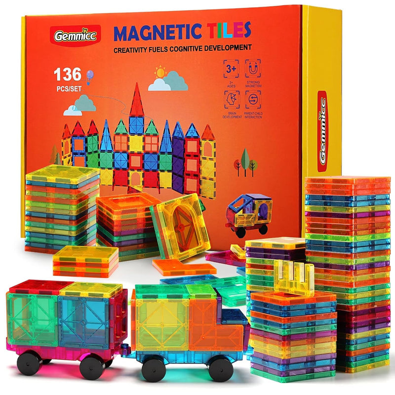 Magnetic Tiles, Deluxe 136 Pcs Building Blocks Magnet Toys For Kids,3D Magn