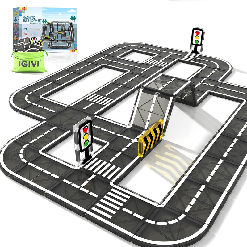 Magnetic Tiles Road Expansion Pack, Stem Magnet Building Blocks For Toddler