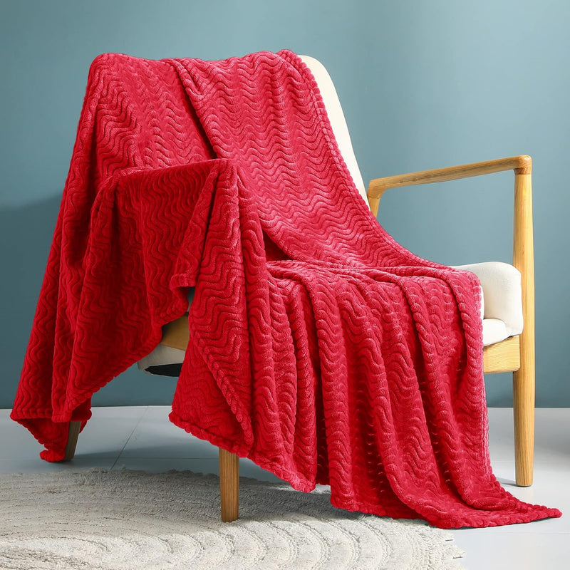 Large Flannel Fleece Throw Blanket, 50X70 Inches Soft Wave Pattern Blanket For
