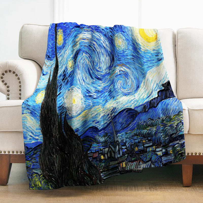 Van Gogh The Starry Night Throw Blanket, Abstract Theme Decor For Couch Bed So