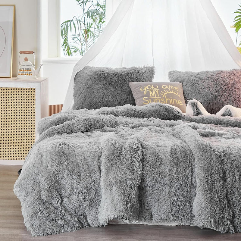 3 Pieces Plush Shaggy Comforter Set Queen Size, Luxury Faux Fur Fluffy Duvet S