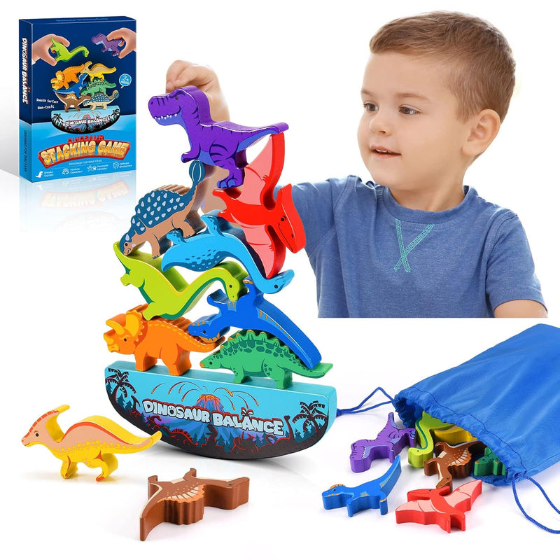 Dinosaur Toys For Kids 3 5: Wooden Stacking Montessori Toys For 3 4 5 6 7 8