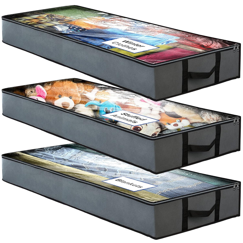 Smartcube Underbed Storage Bag, 3 Large Bins With Reinforced Handles Foldable Co