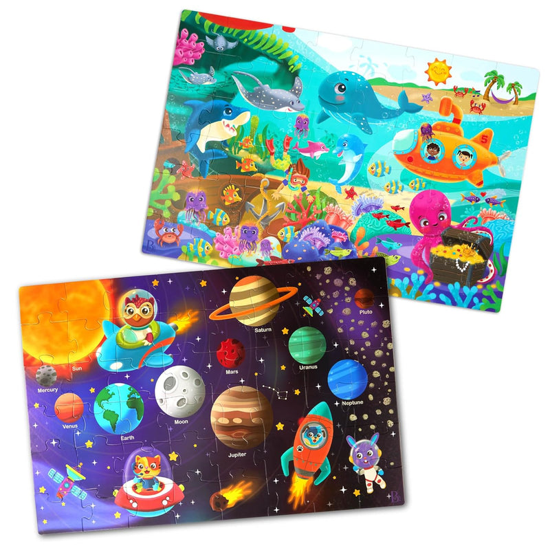Gigantic Jigsaw 2 Pack Sea & Solar System 48 Piece Floor Puzzles Large 2 X