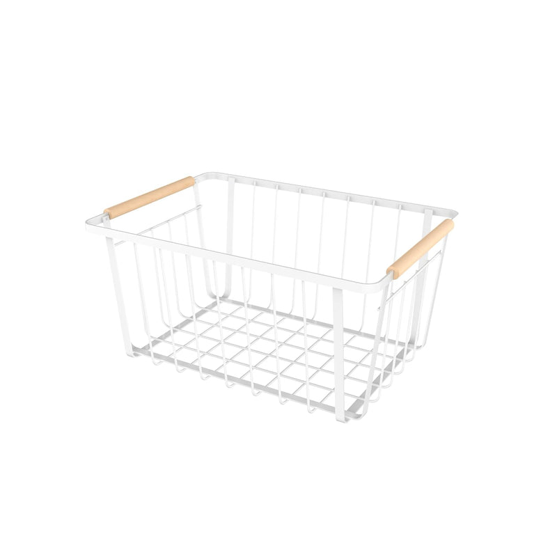Wood Handled Wire Baskets – Neutral Wood Handles And White Finish - Large