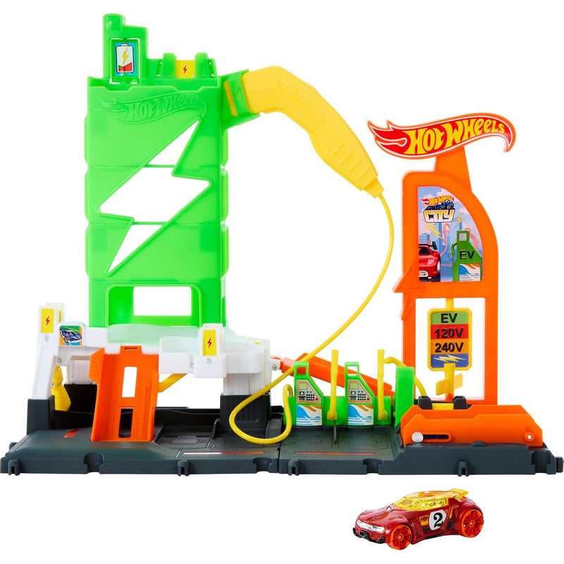 Hot Wheels City Toy Car Track Set, Super Recharge Fuel Station Playset with