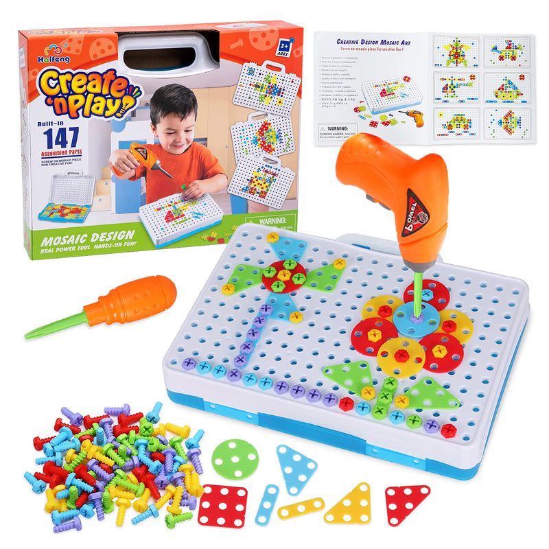147 Pieces Creative Nplay Drill And Screwdriver Toy Set, Diy Mosaic Design Art