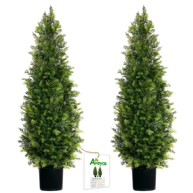 4Ft Artificial Cedar Topiary Trees For Outdoor Front Porch Door, 4 Feet Faux P