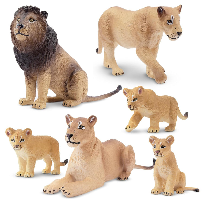 Toymany 6PCS Realistic Lion Figurines with Lion Cubs, 2-5" Jungle Animals F