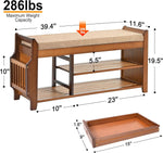 2 Tier Shoe Bench, Shoe Rack with Hidden Drawer and Side Holder, Shoe Storage Bench Organizer for Entryway Hallway Living Room, Bamboo Material