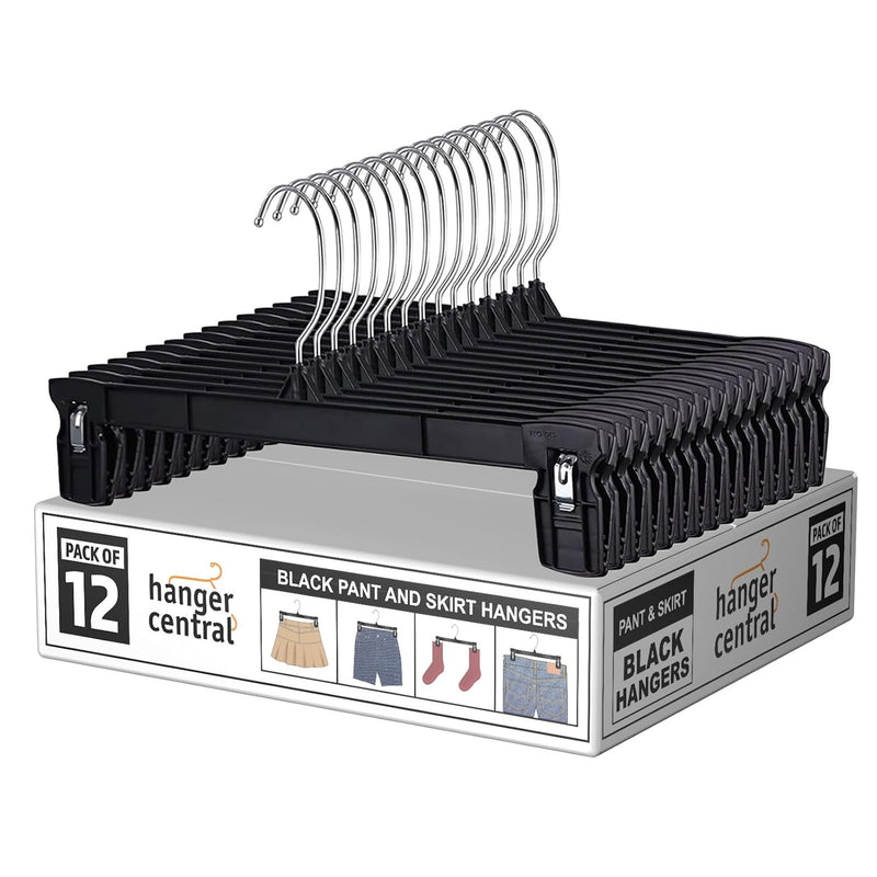 12 Pack Space Saving Heavy Duty Slim Plastic Pants, Skirts, Shorts Hangers, Ridg