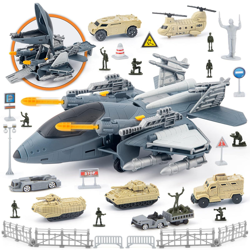Military Fighter Jet Toys, Army Airplane Toys With 7 Vehicles Trucks Helico