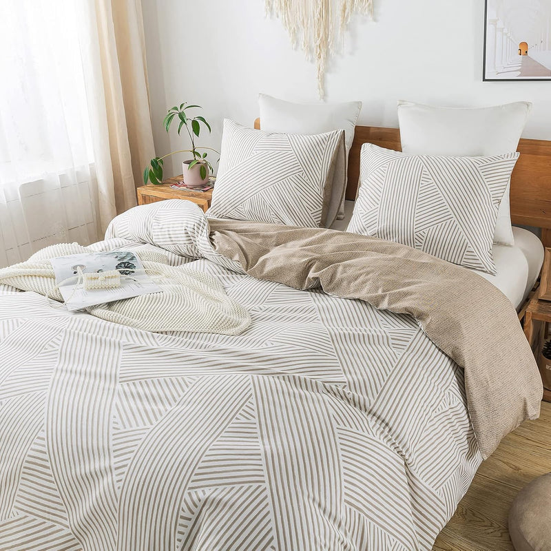 Geometric Triangle Duvet Cover 100% Cotton Duvet Covers Ultra Soft Camel Strip