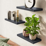 Floating Shelves for Wall, Wall Mounted Rustic Wood Shelves for Bathroom, Bedroom, Living Room, Kitchen, Hanging Shelf for Books/Storage/Room Decor with 22lbs Capacity (Black, Set of 3, 15.7in)