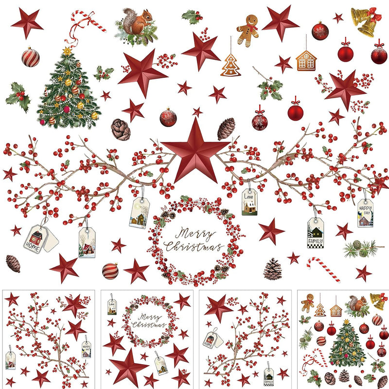 4 Sheets Christmas Wall Stickers Decals Removable Merry Christmas Window Walls