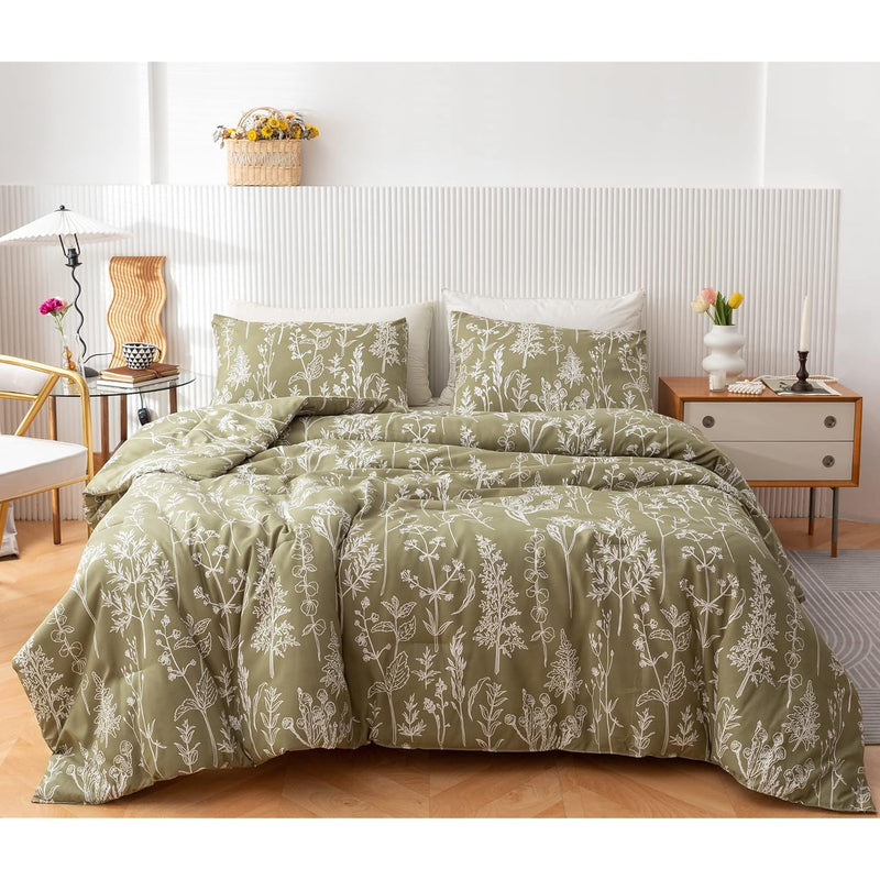 3 Pieces Duvet Covers Queen Size Floral Cover White Botanical Printed On Qlive
