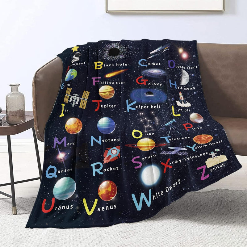 Alphabet Outer Space Astronaut Blanket For Kids Toddler Abc Planet Throw Blank