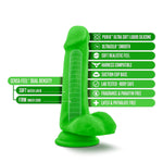 Blush Neo Elite Dual Density 6 Inch Dildo - 1.25" Thick Shaft - Realistic Silicone Dildo - Strap On Sturdy Suction Cup Penis For Hands Free Play - Adult Sex Toy For Women, Men, Couples - Neon Green