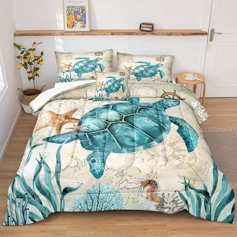 Turtle Comforter Set King Size Ocean Comforter Bedding Set Teal Turtle Mediter