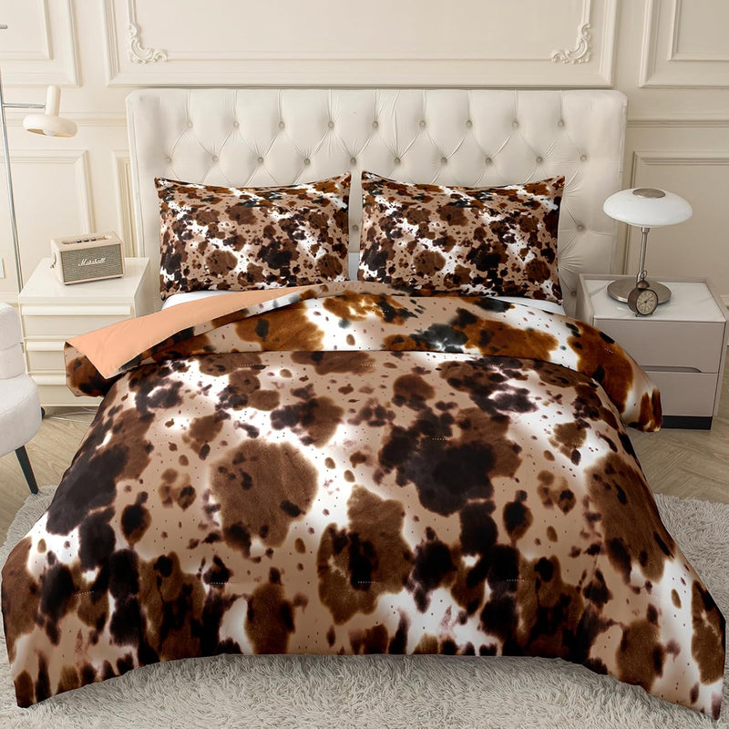 Twin Size Cow Print Comforter Set Black Brown White Western Cow Print Bedding