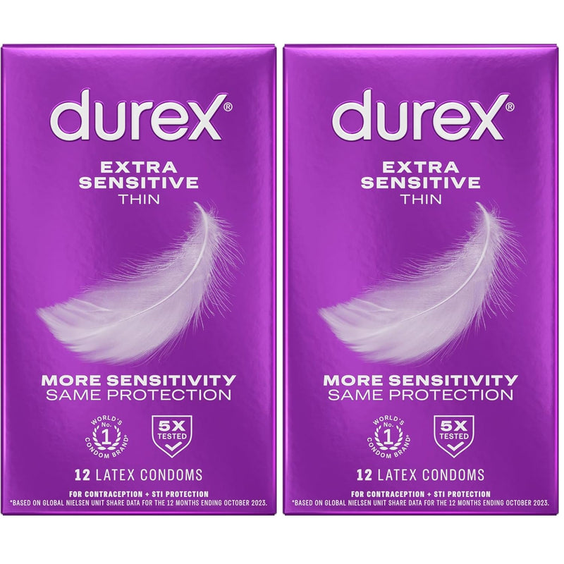 Extra Sensitive Lubricated Ultra Thin Premium Condoms, Regular Fit, 12 Count (Pack Of 2)