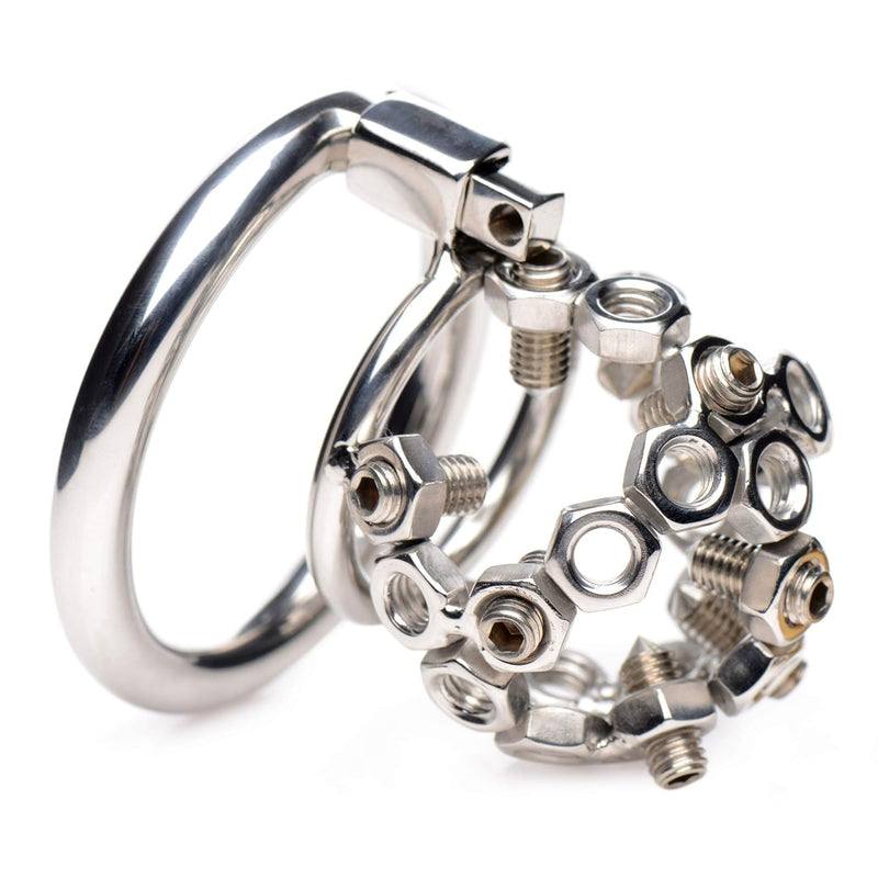 Bolted Stainless Steel Chastity Cage With Spikes, 1 Count