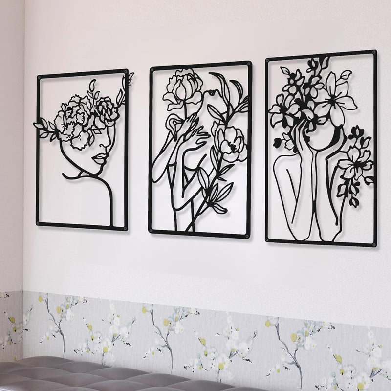 3 Pieces Metal Minimalist Abstract Woman Wall Art Line Drawing Wall Art Decor