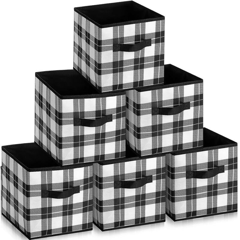 6 Pcs Buffalo Plaid Storage Bins Christmas 10'' Buffalo Plaid Foldable Fabric St