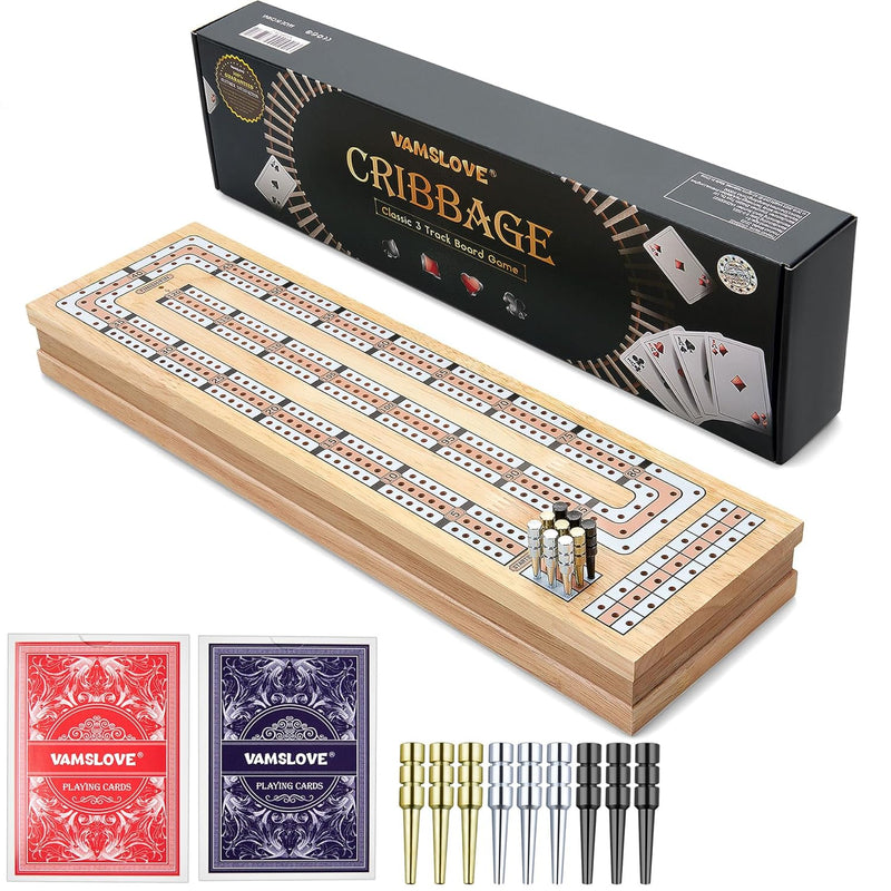 Magnetic Cribbage Board 15'' Wooden Folding 3 Track Game Set, W/Instruction