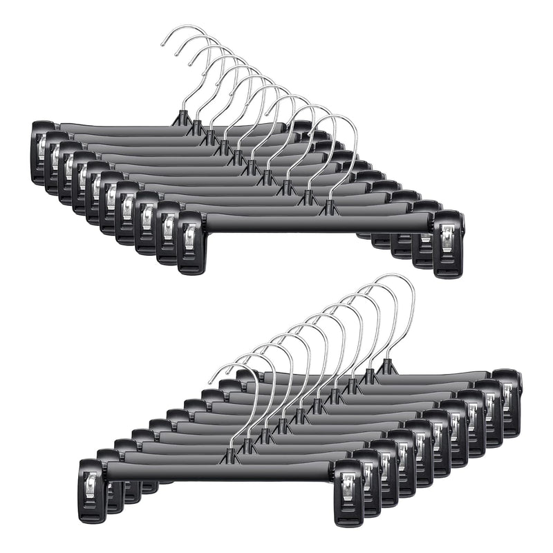 Black Pants Hangers 50 Pack, 12 Inch Skirt Hangers With Non-Slip Big Clips And 3