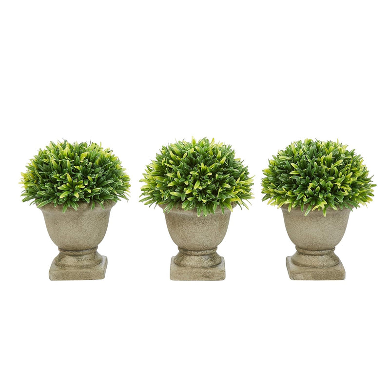 Artificial Podocarpus Grass Plant In Concrete Round Set Of 3, 7.5” Decorative