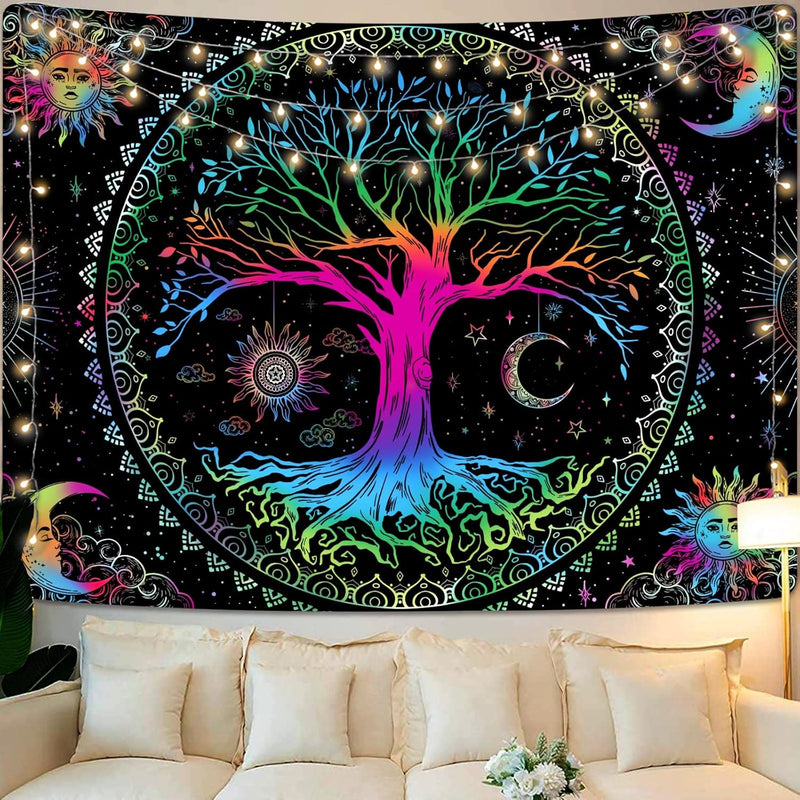 Tree Of Life Tapestry Yin And Yang Sun Moon Star Tapestries Galaxy Space Tapes