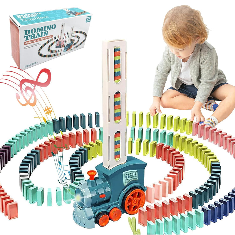 Domino Train Toy Set For Kids, 100 Pcs Automatic Dominoes Blocks Building A