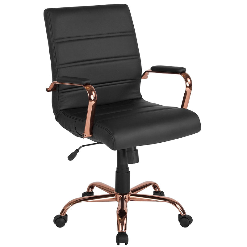 Whitney Mid-Back Desk Chair - Black Leathersoft Executive Swivel Office Chair