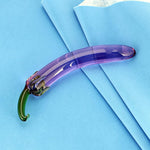 Glass Bent Pleasure Wand - Double-Ended, G-Spot Butt Plug, 7.68" Purple Eggplant