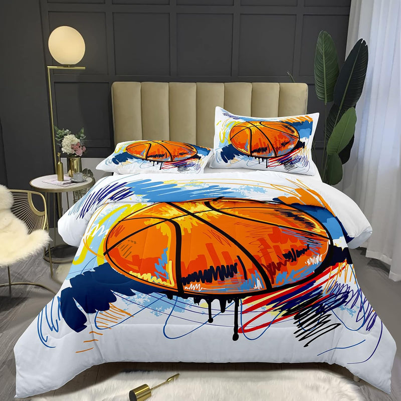 3D Hand Drawn Basketball Sports Comforter Set For Teen Boys,Kids Soft Microfib