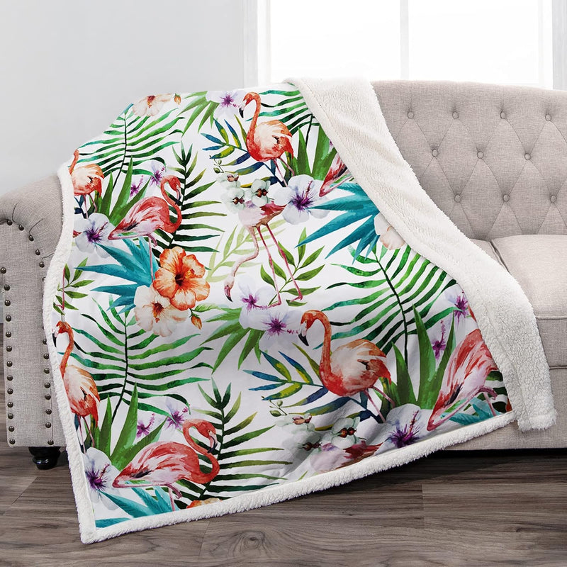 Flamingo Sherpa Blanket Throw Print Cozy Lightweight Durable Bed Couch Blanket