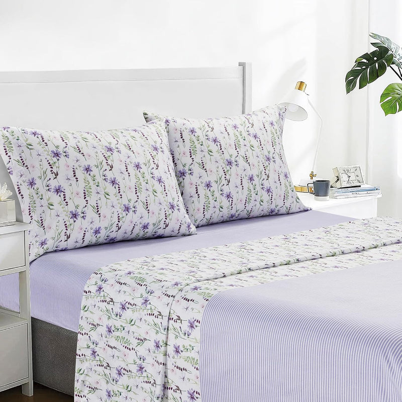 4-Piece Floral Print Queen Size Sheet Set, Soft Microfiber All-Season Bed Shee