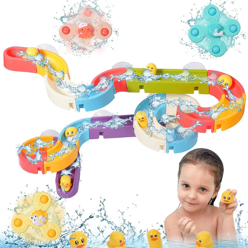 Bath Toys For Toddlers?37Pcs? Duck Water Slide Toy Track With 3 Rotating Su