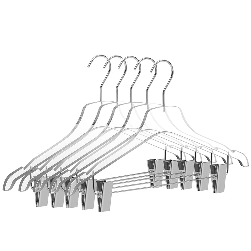 Quality Lucite Acrylic Clear Skirt Pants Trousers Bottom Hangers 5-Pack, With Ad