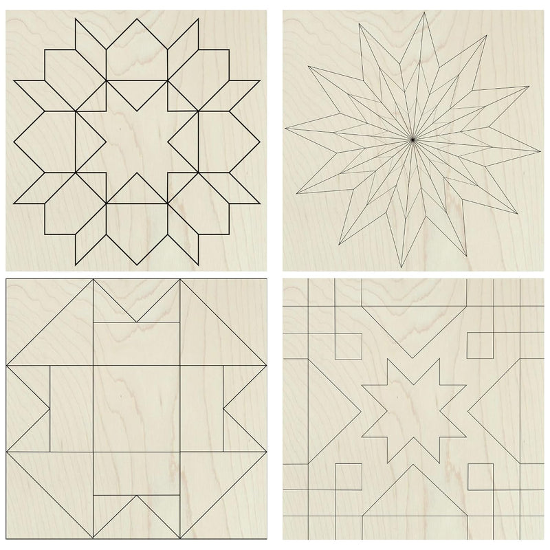 6" Barn Quilt Kit Set of 4 | Starburst, Aesthetic Tri, Cottage Star, Swoon
