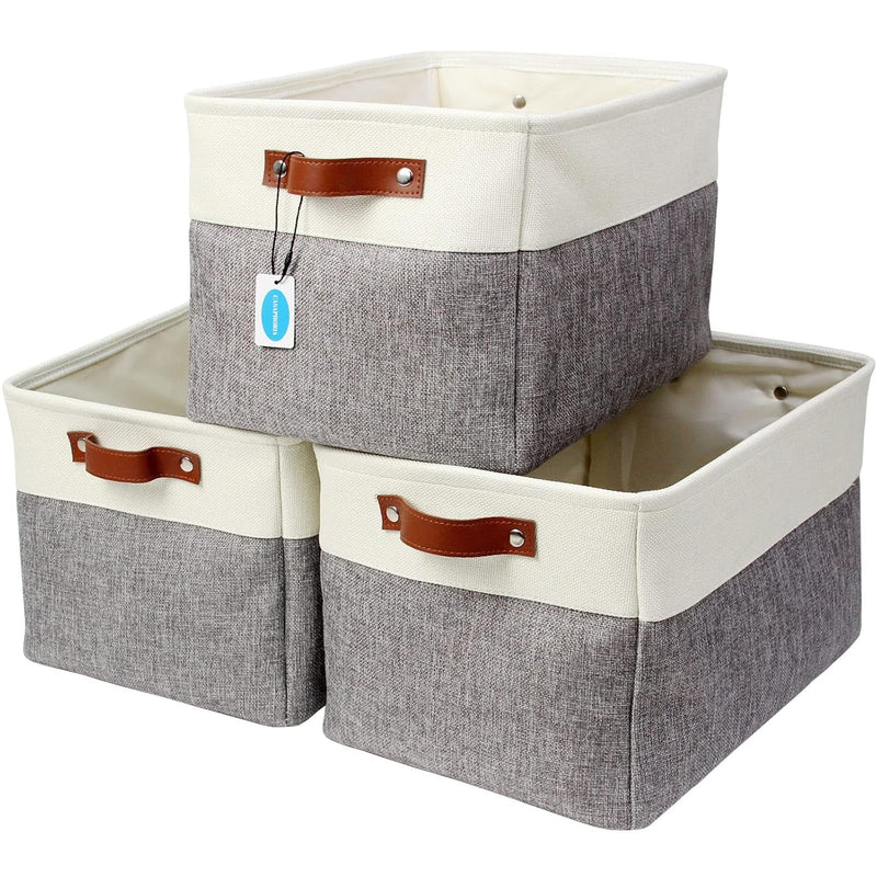 3Pcs Collapsible Cube Fabric Storage Baskets With Handles,Foldable Canvas Storag